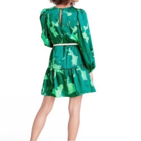 Alexis for Target Green Print Long Sleeve Rope Belt Tiered Dress Size XS - Picture 2 of 9
